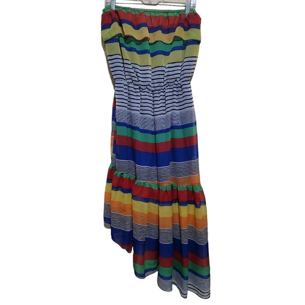 Chesley White Multicolored Off the Shoulder Asymmetrical Ruffle Dress Sz 1X